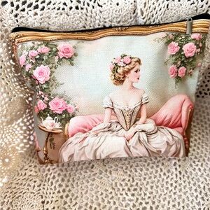 Vintage Rose Print Cosmetic Pouch - Pink